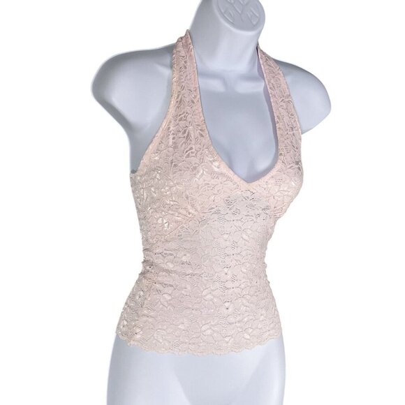 Y2K Wild Cat Women S Lace Halter Top Babydoll Pink Floral Diva Princess Stretchy - Picture 3 of 14